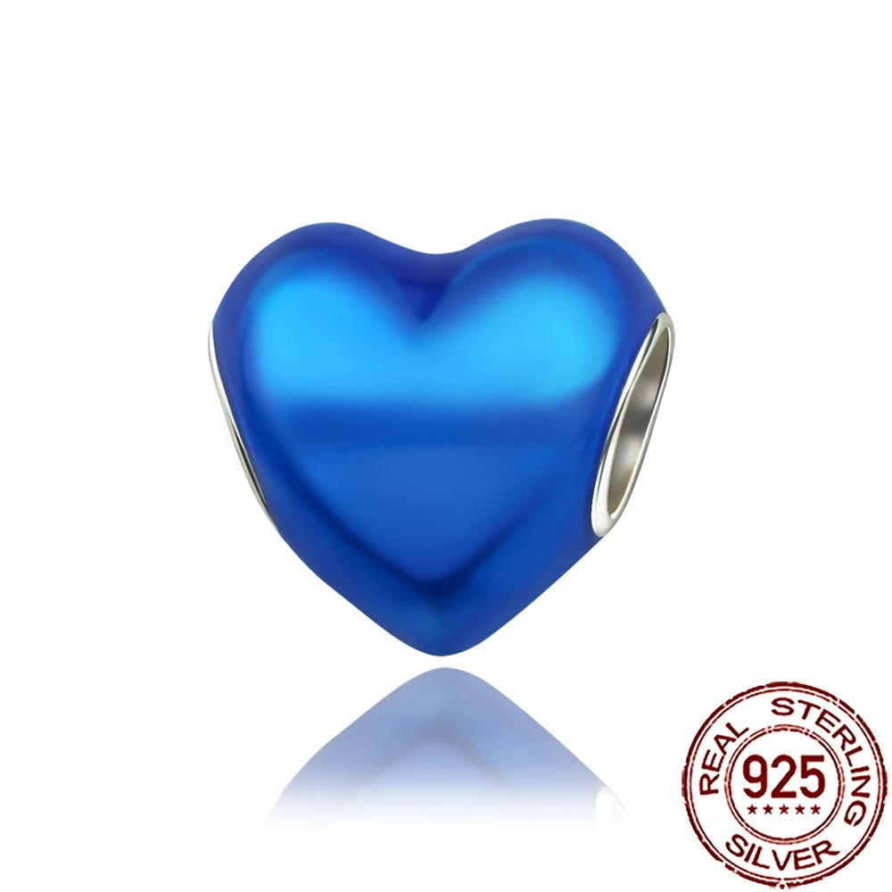 2025 New 925 Sterling Silver Colorful Shine Heart Charm Beads | Fit Snake Chain Bracelet & Necklace Women DIY Jewelry