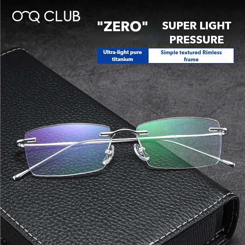 O-Q CLUB Ultra-Light Titanium Rimless Reading Glasses – Men’s Fashion Prescription Eyewear