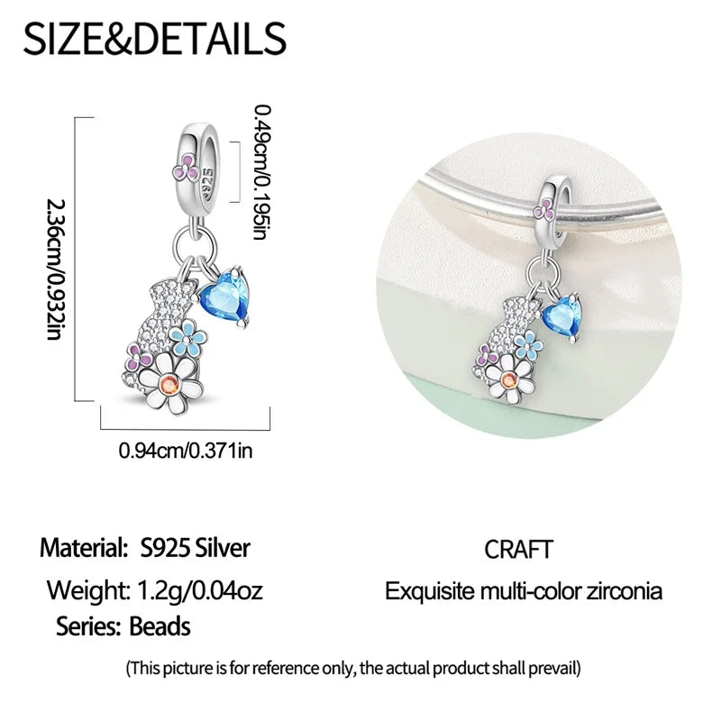 925 Sterling Silver Animal & Love Charms | Cat, Elephant, Bear, Swan & Easter Egg Beads Fit Original 3mm Bracelets DIY Jewelry