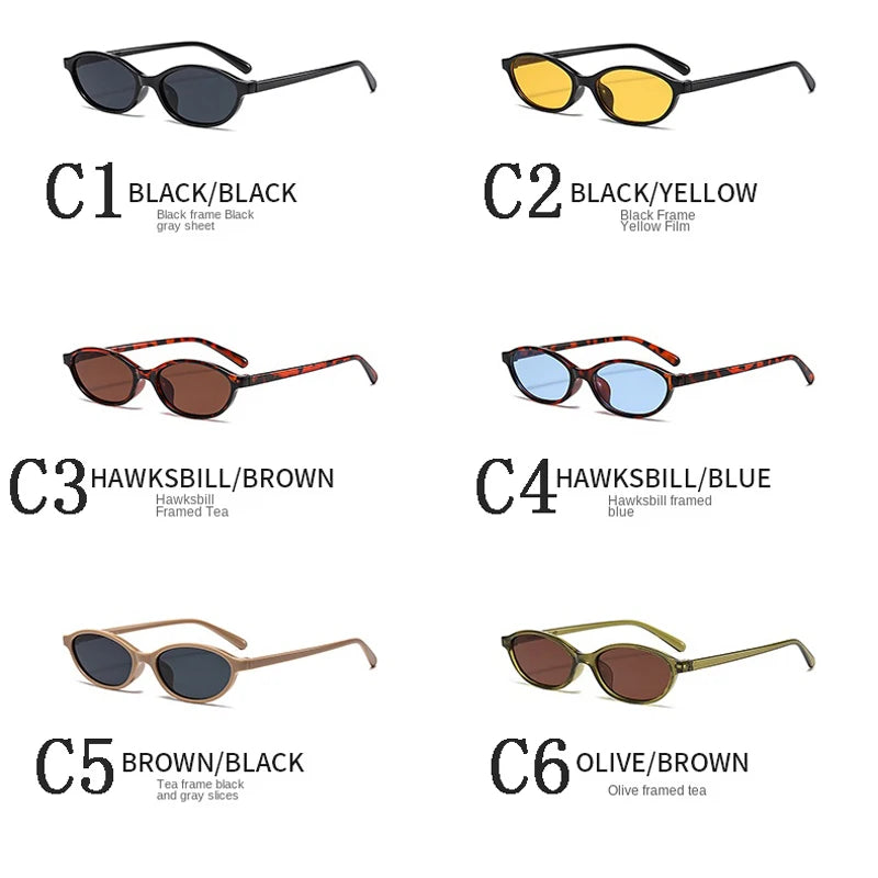 Retro Oval Frame Sunglasses – Fashion Personalized Trendy Small Frame Punk Cat Eye Sunshade Sun Protection Glasses