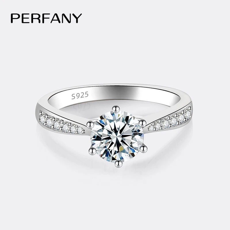 PERFANY 0.5–3CT Moissanite Ring S925 Silver | Women’s Sparkling Engagement & Wedding Jewelry