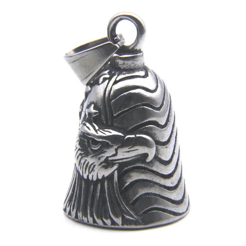 316L Stainless Steel Motorcycle Bell Pendant Eagle Rider Biker Necklace for Men