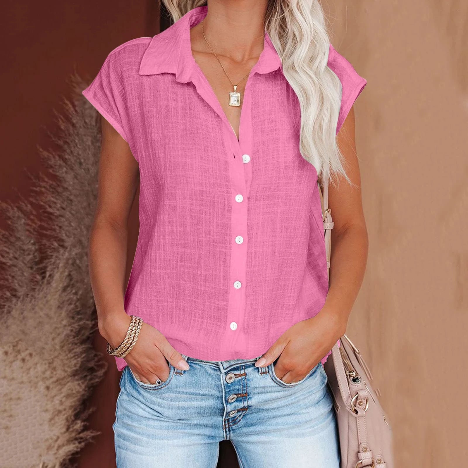 Summer Solid Cotton Linen Shirt for Women – Casual Short Sleeve Loose T-Shirt Ladies Thin Tee Top 🌿✨