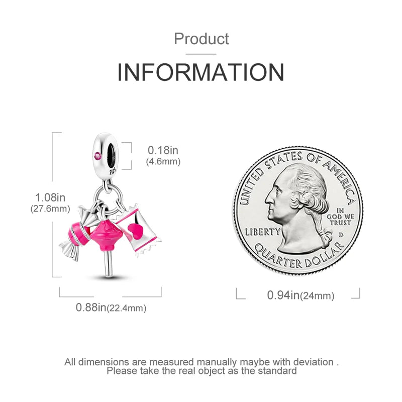 925 Sterling Silver Romantic Princess Charm Beads – Pink Dress, Lipstick & Dancing Shoes Fit 3MM Bracelet