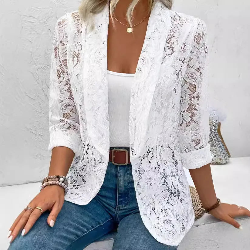 Black & White Classic Lace Jacket | Women’s Elegant Lightweight Coat for Spring & Autumn