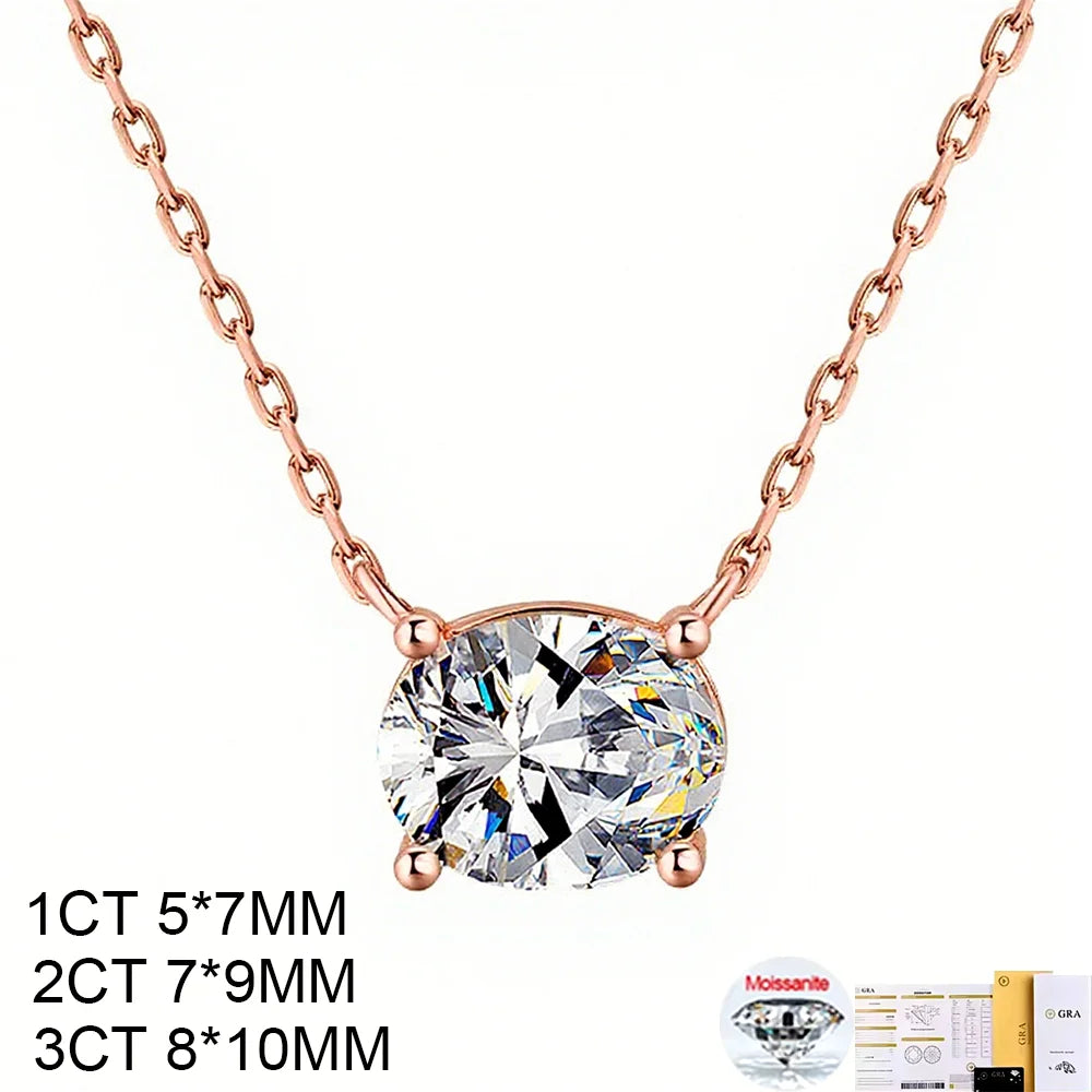 COSYA 1-3CT Oval Cut Moissanite Pendant Necklace – S925 Silver & 18K Gold for Women