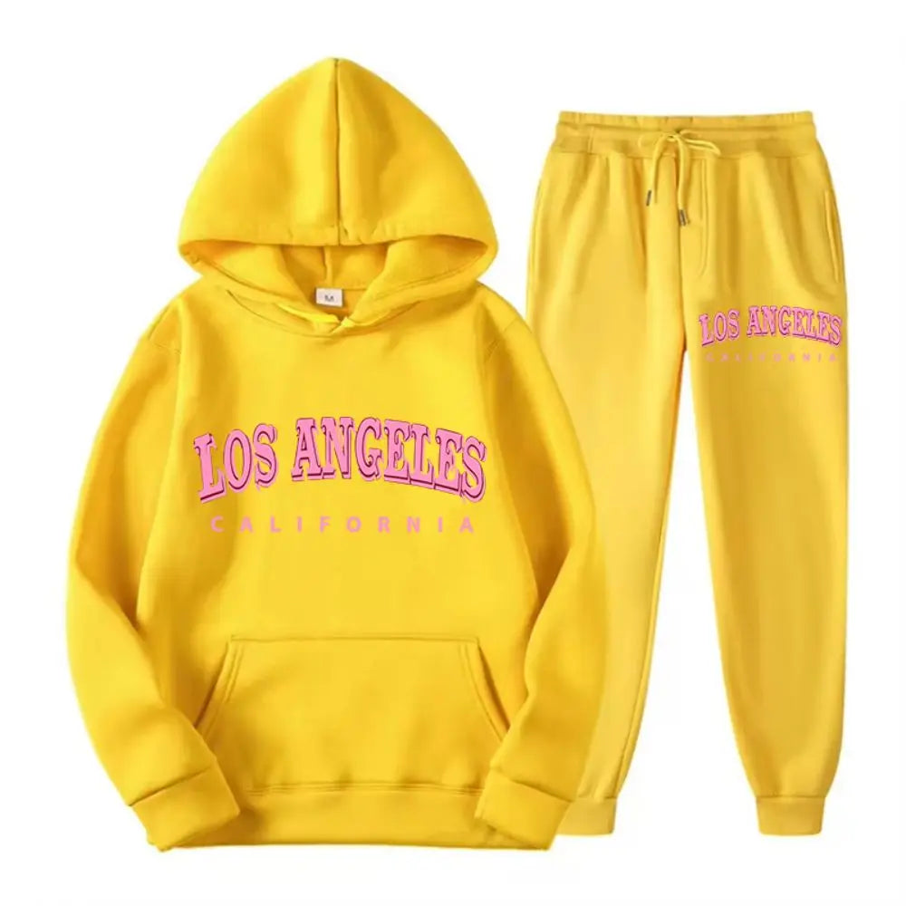 Women’s Two-Piece Street Hoodie & Pants Set – Los Angeles California Print Fleece Sportswear 🏙️✨
