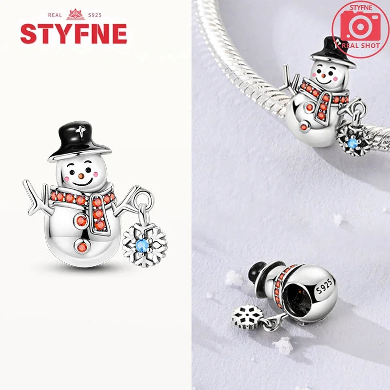 925 Sterling Silver Winter Snowman & Snowflake Charm Beads – Fits Original Bracelet DIY Fine Jewelry Gift for Women