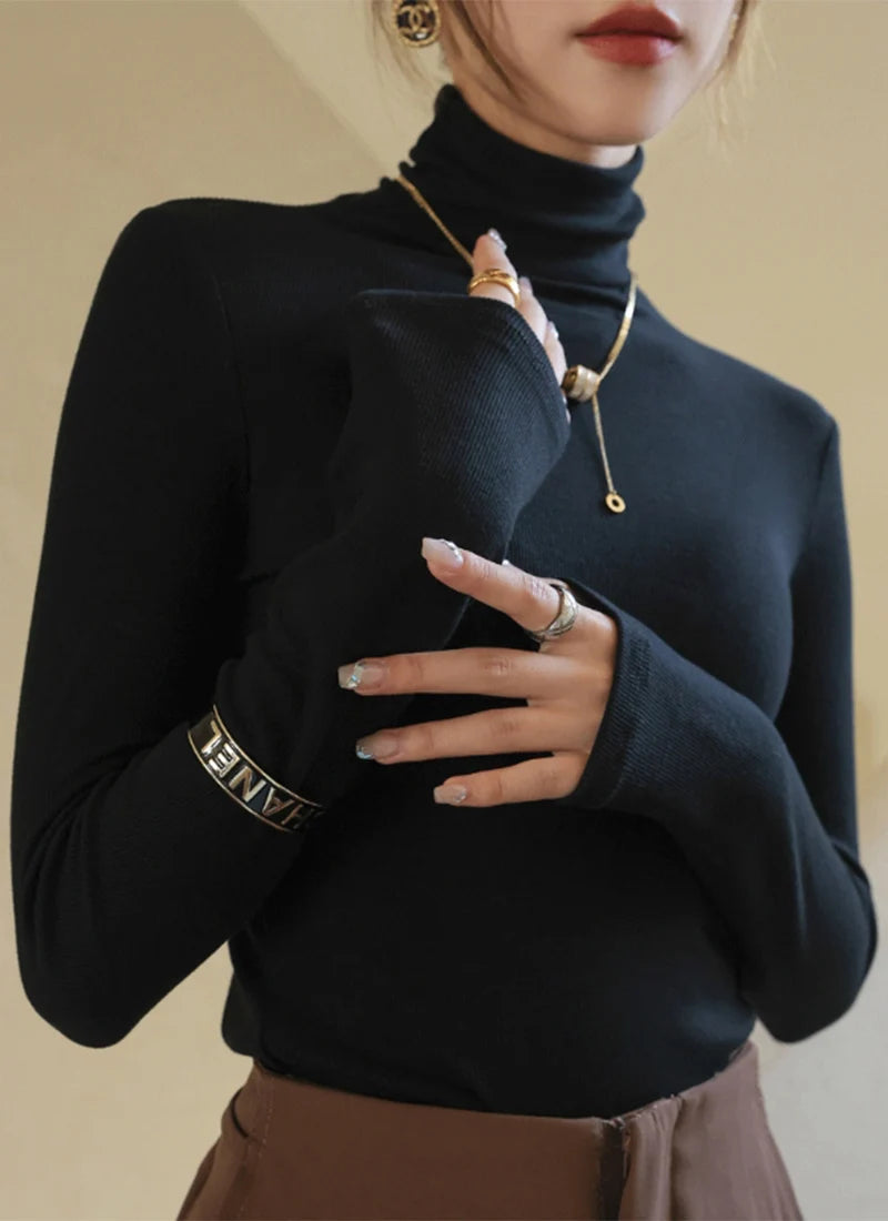 Women's Turtleneck Knitted Sweater | Autumn Slim Fit Pullover | High-End Long Sleeve Basic Top