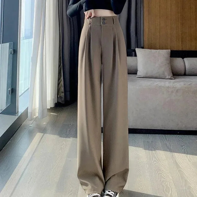 Elegant Wide Leg Pants | Women’s Korean Style High Waist Black Baggy Trousers