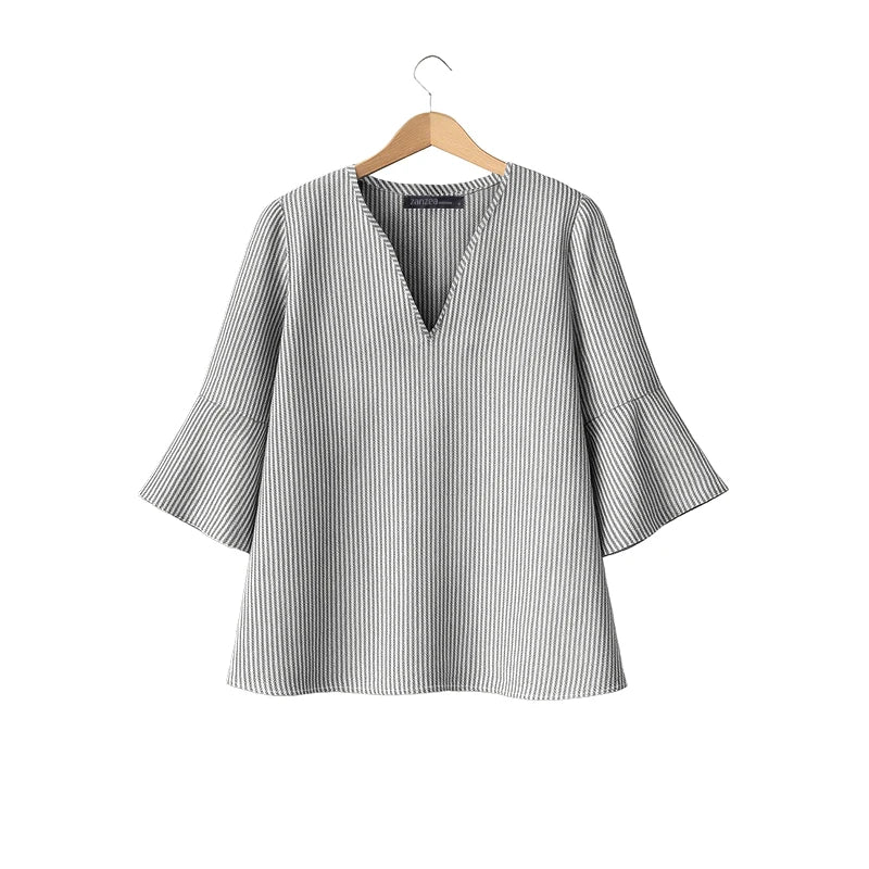 2025 ZANZEA Women’s Office Striped Blouse – Autumn V-Neck 3/4 Sleeve Casual Work Shirt 👚🍂