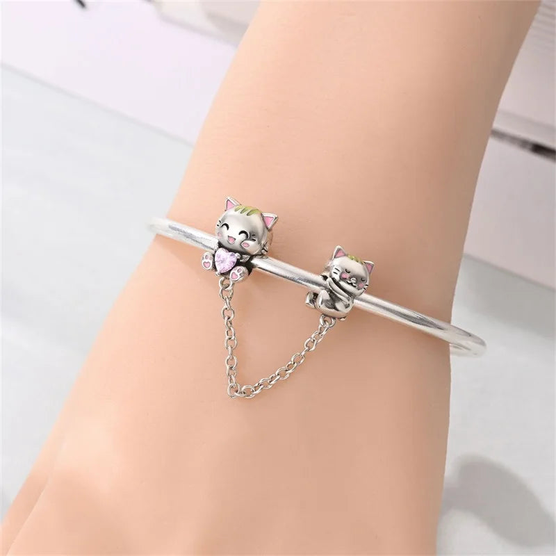 100% 925 Sterling Silver Heart Family Charms with Pumpkin & Pave Zircon Pendant – Fits Original Bracelet DIY Jewelry Gifts