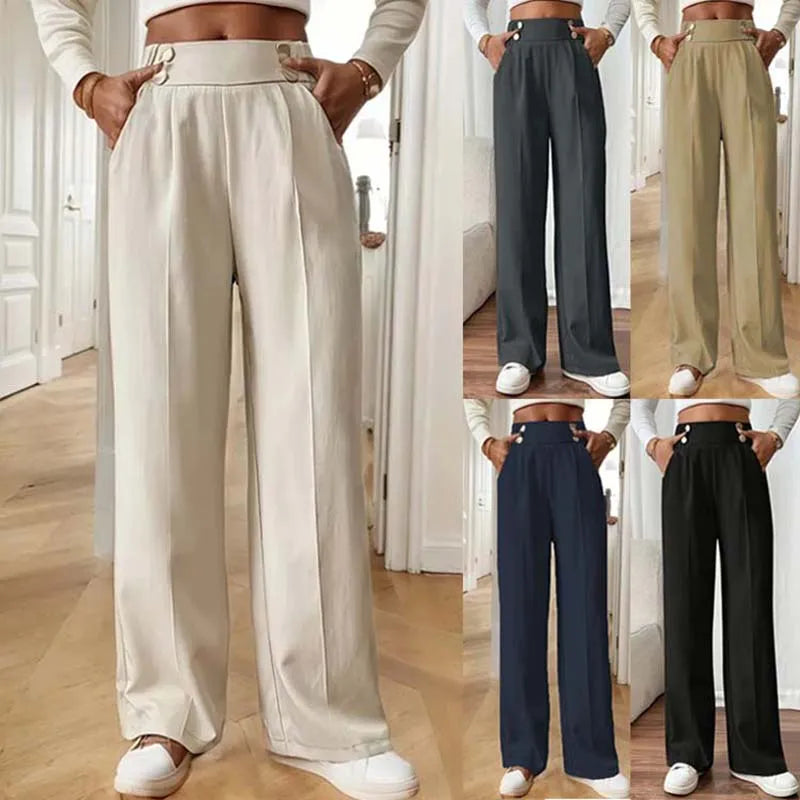 2025 Women’s High Waist Wide Leg Pants | Flowy Floor-Length Minimalist Straight Fit Trousers