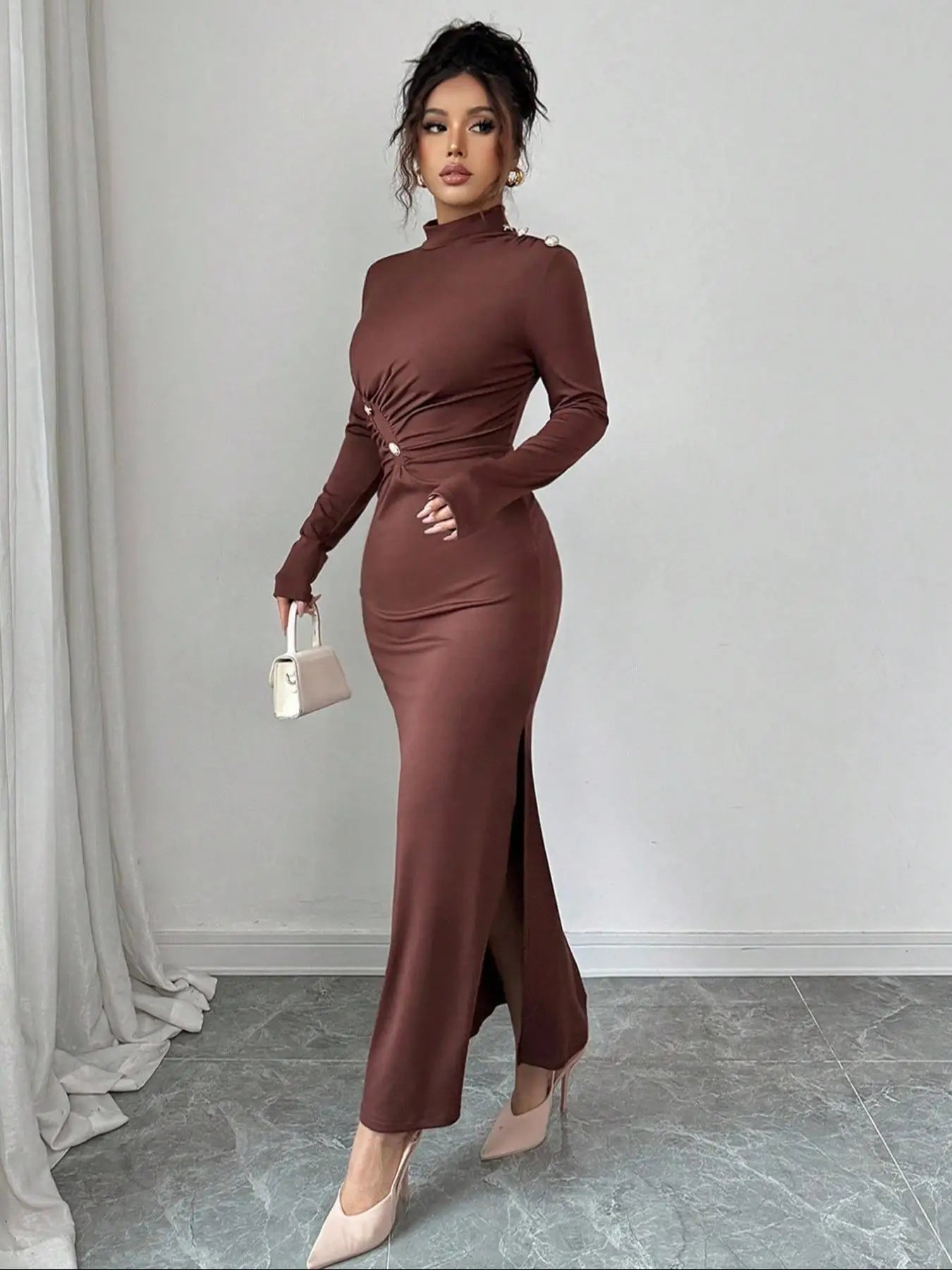 Women's Long Sleeve Dress – Casual Fitted Plain Design, Comfortable All-Season Spring, Autumn & Winter Wear