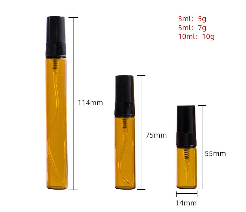 5/10PCS Mini Glass Perfume Bottles – 3ML / 5ML / 10ML Travel Toner & Cosmetic Dispenser | Tea-Colored Graduated Bottles