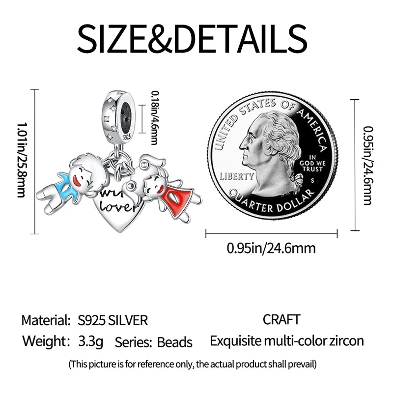 925 Sterling Silver Sweetheart Sister Charm | Fit Original Pandora & 3mm Bracelets DIY Jewelry Gift for Women