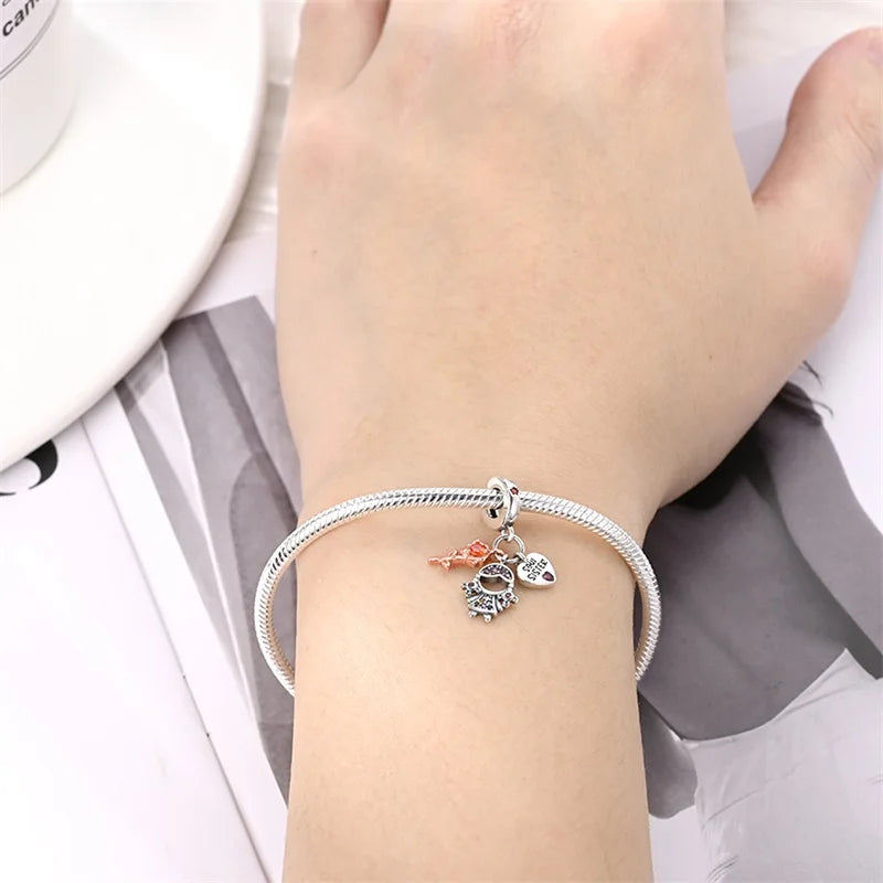 925 Sterling Silver Sweetheart Sister Charm | Fit Original Pandora & 3mm Bracelets DIY Jewelry Gift for Women