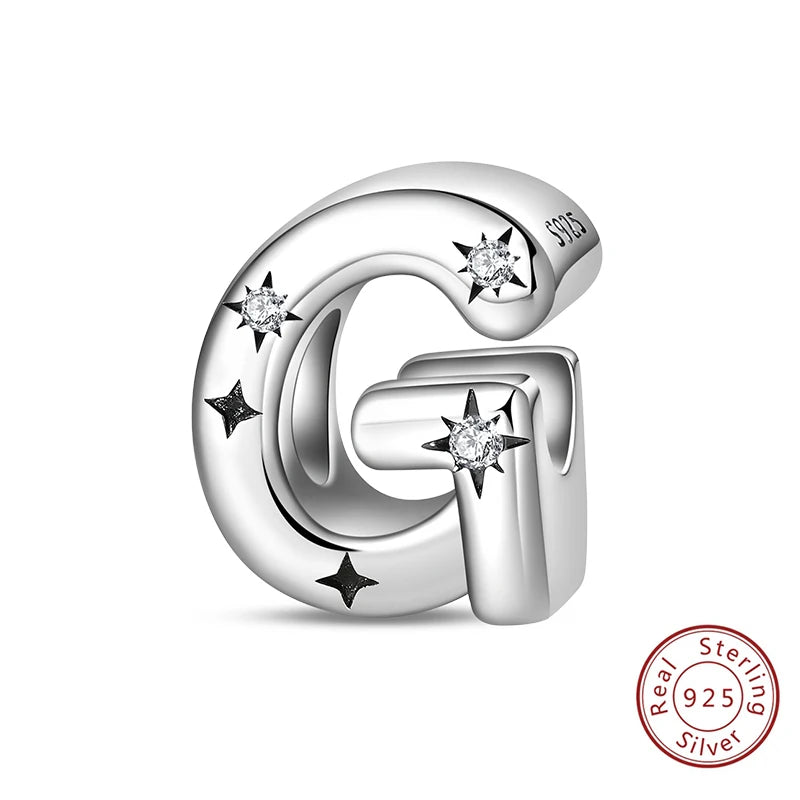 Classic 925 Sterling Silver A–Z Alphabet Charms | Letter Beads with Stars Fit Original Bracelet DIY Jewelry for Women
