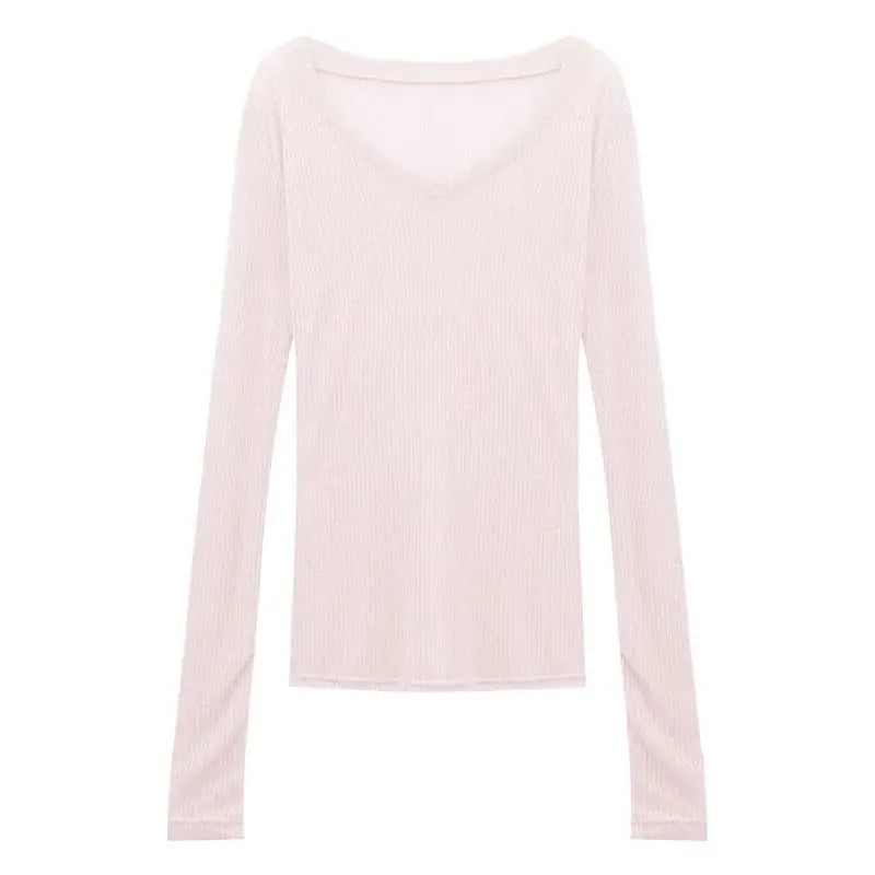 Slim Fit V-Neck Transparent Knitted Top for Women | Autumn 2024 Elegant Long Sleeve Thin Sweater | Classic Commuter Style
