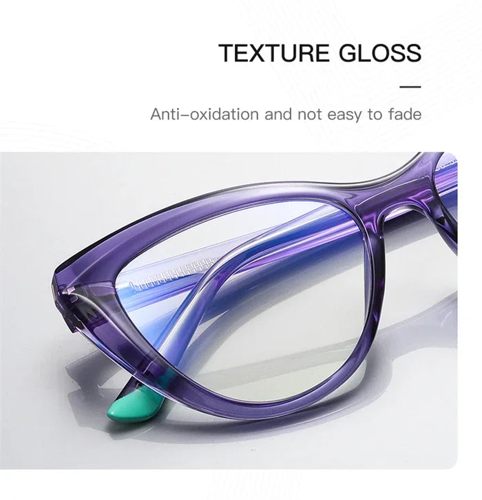 Blue Light Blocking Nearsighted Glasses – Cat Eye Spring Leg Prescription Spectacles for Women (-0.5 to -6.0)