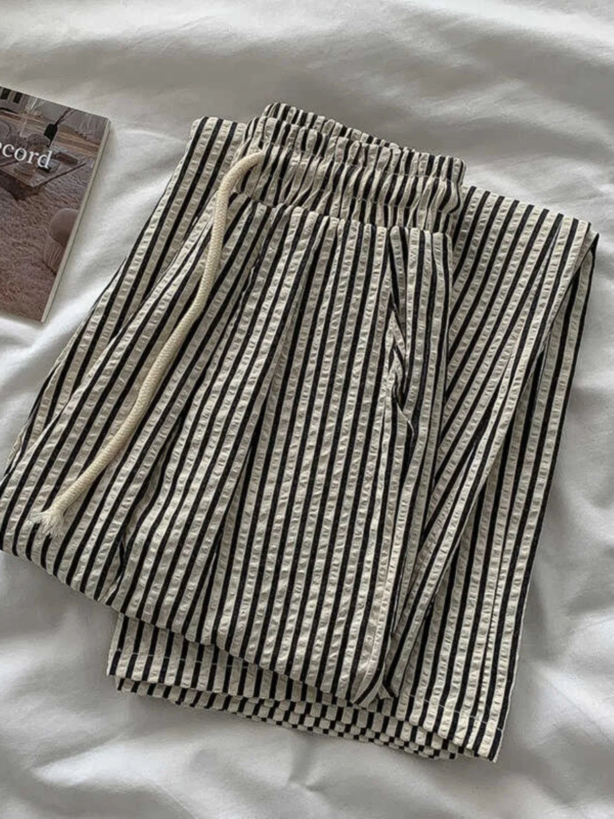 Korean Striped Drapey Casual Pants for Women | High Waist Thin Straight Trousers | Summer Versatile Long Pants