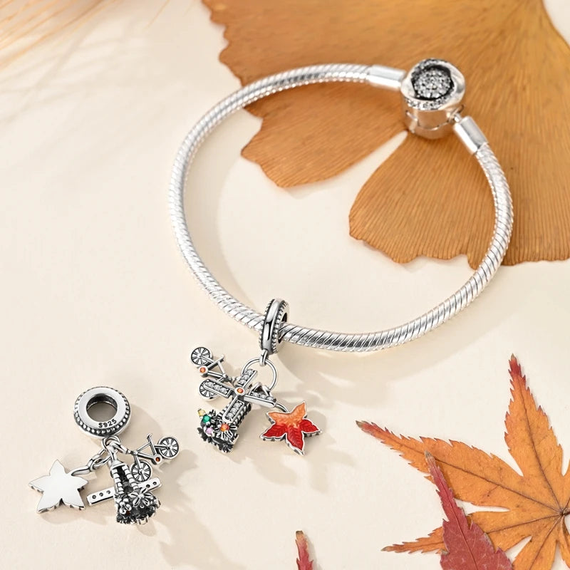 Halloween 925 Sterling Silver Charms | Pumpkin Skeleton Witch Bat Beads for Bracelet DIY Jewelry