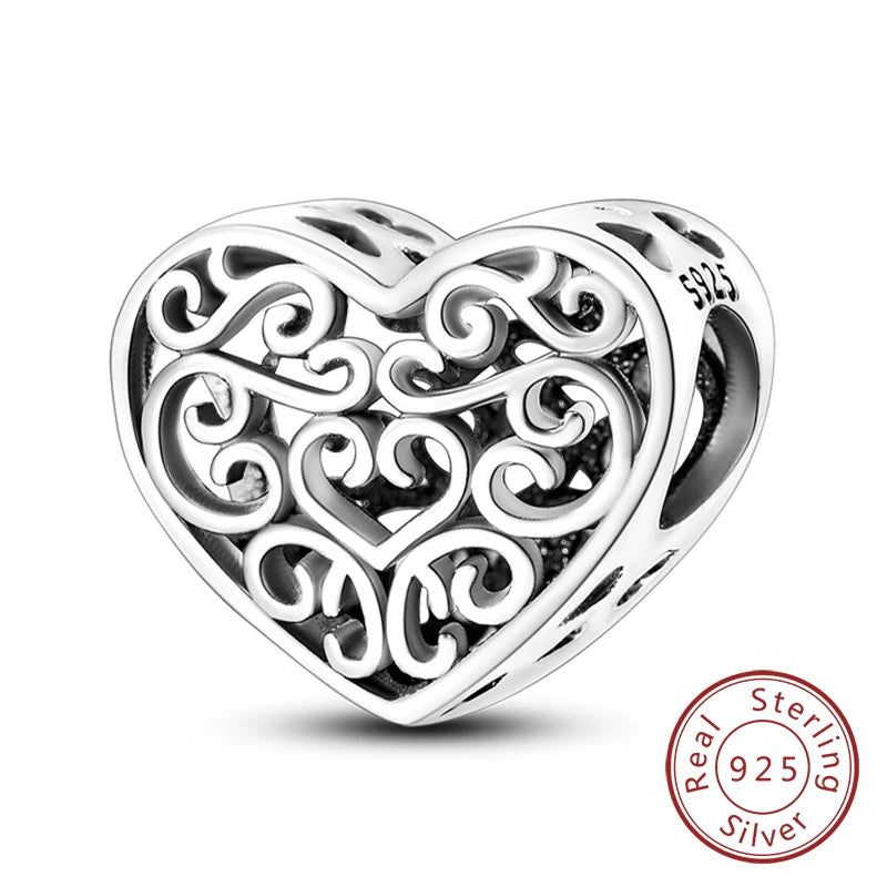 New 925 Sterling Silver Family Sister Love Heart Charm Bead | Original Bracelet DIY Jewelry Gift for Women