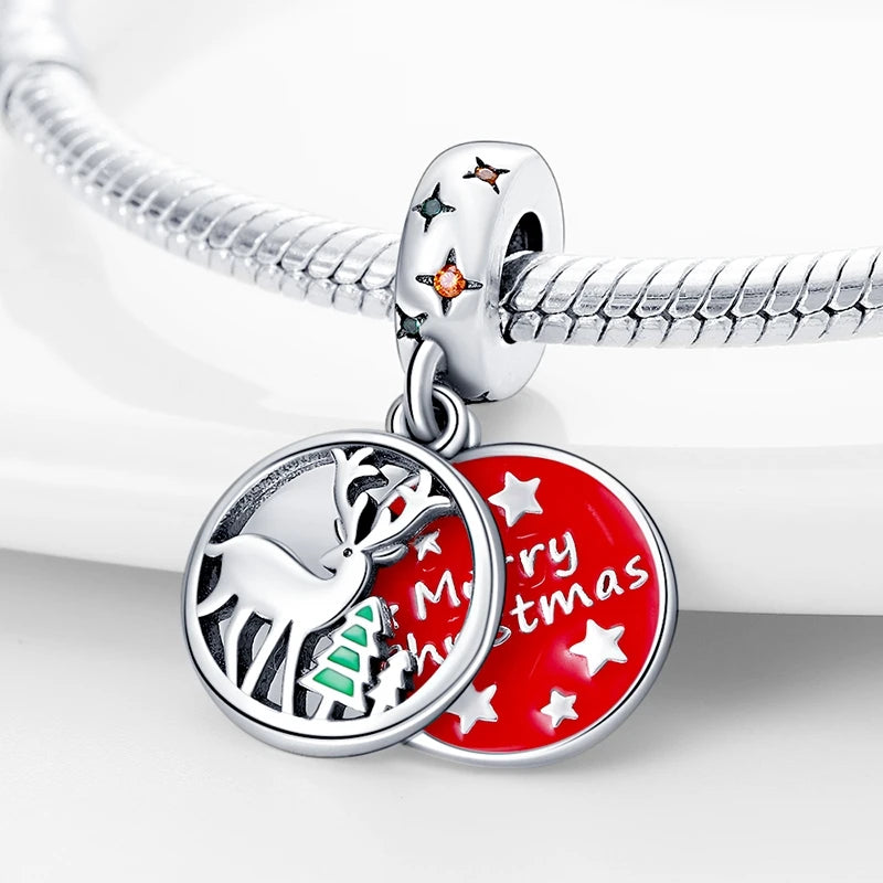 925 Silver Disney Christmas Charm Trio | Mickey Wreath Minnie Ice Skating Bead Pendant Fits Pandora Bracelet