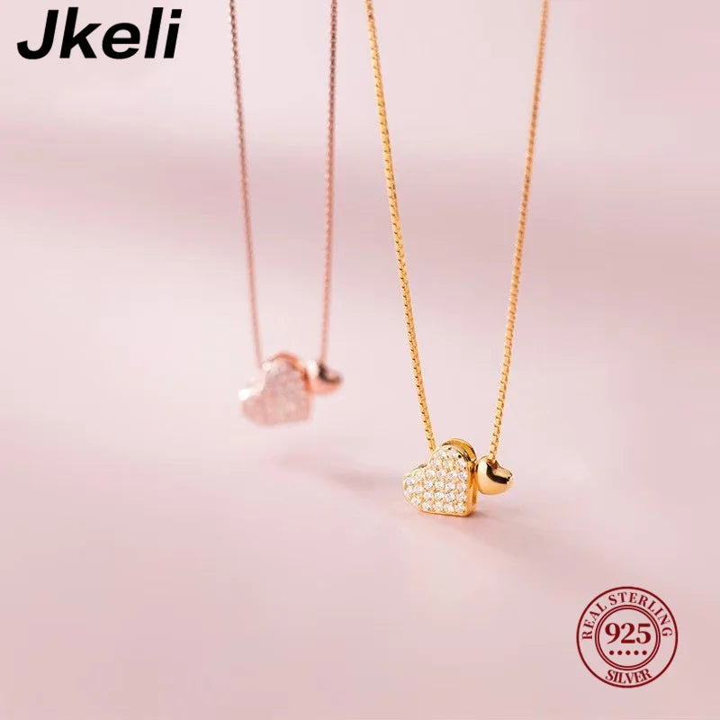 Jkeli 925 Sterling Silver Romantic Love Heart Pendant Necklace | Box Chain Women’s Fashion Wedding Jewelry