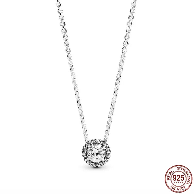 925 Silver Heart Pendant 💖 Dazzling Round Necklace Fits Pandora Gift