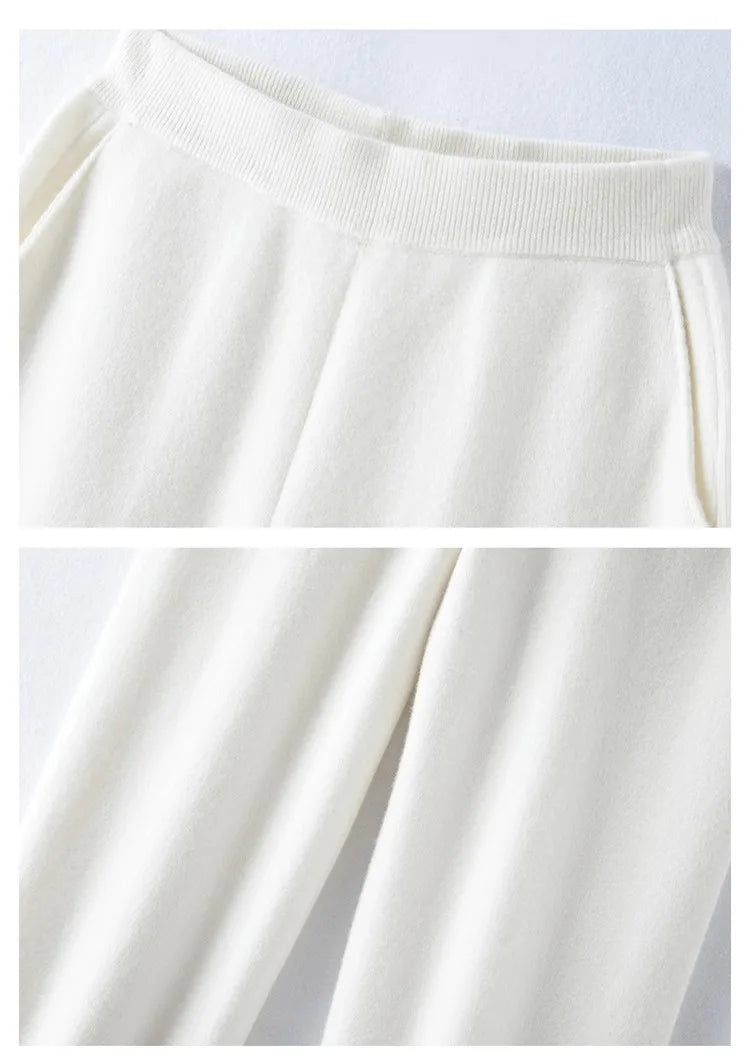 Elegant Women’s High Waist Wide-Leg Pants – Baggy Straight Knitted Trousers with Pockets