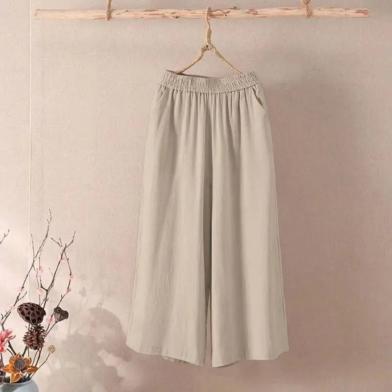 Casual Cotton Linen Pants for Women | Vintage Wide Leg Joggers | Summer Fashion Capri Sweatpants
