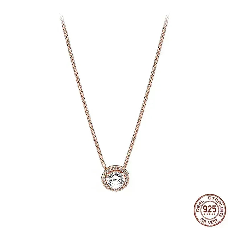 New 925 Sterling Silver Sparkling Heart-Shaped Square Pendant Necklace for Women