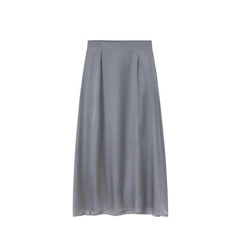 2024 Women’s Fashion Satin High Waist Midi Skirt – Stylish, Chic & Versatile Female Skirt