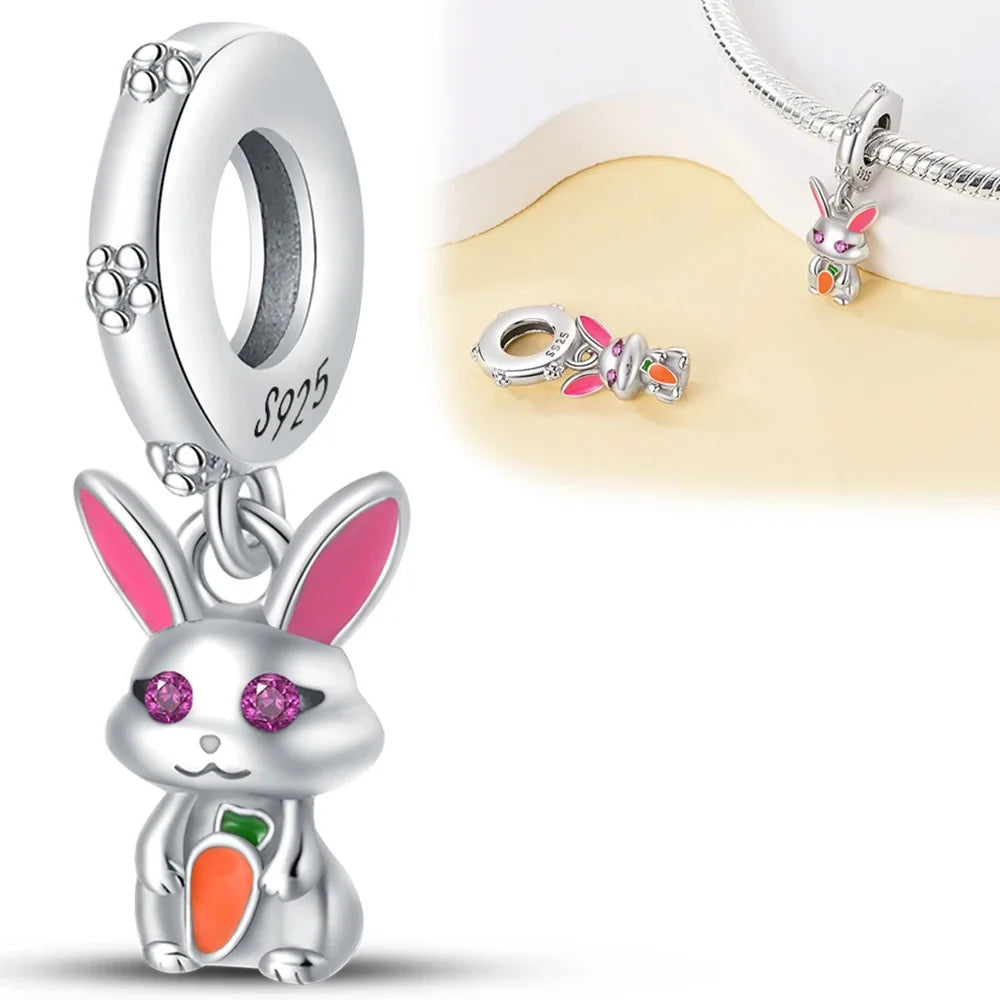 925 Sterling Silver Cute Cat Cartoon Zircon Charm Beads Fit Pandora Bracelet for Women