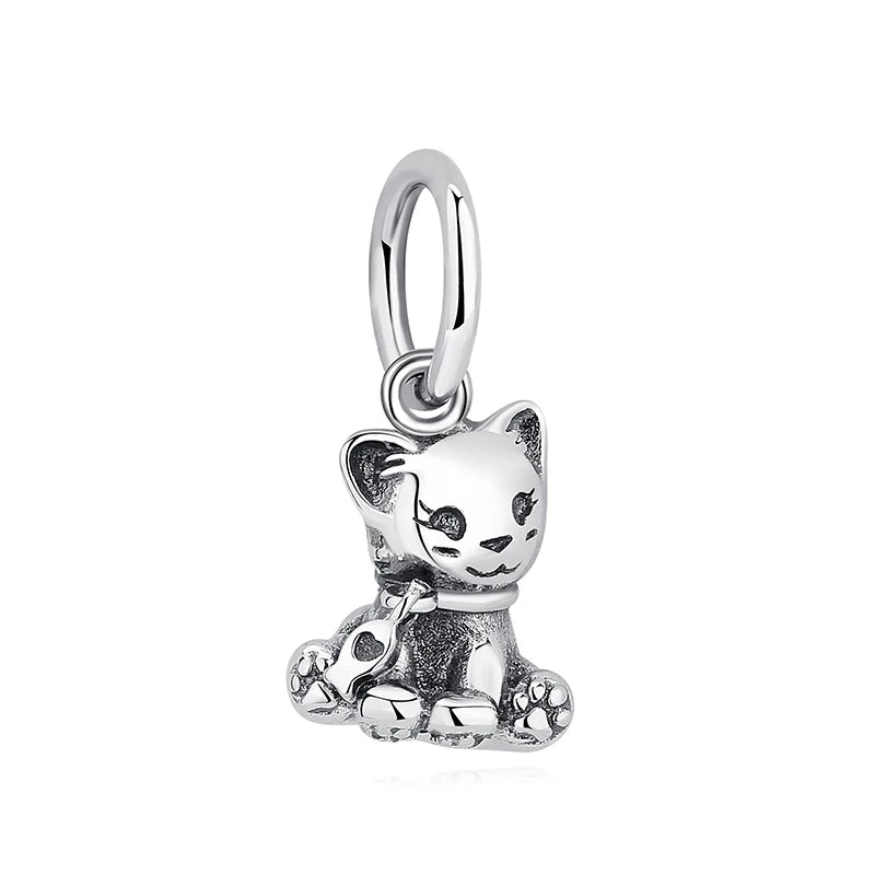 Original Sterling Silver Pet Paw Charm | Love Dog Cat Print Beads for Pandora Bracelets & DIY Jewelry