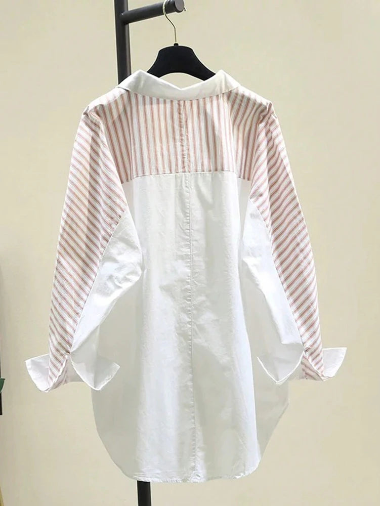 Fall New Arrivals Women’s Striped Patchwork Casual Shirt – Single-Breasted Button-Down Summer Top 🍂👚