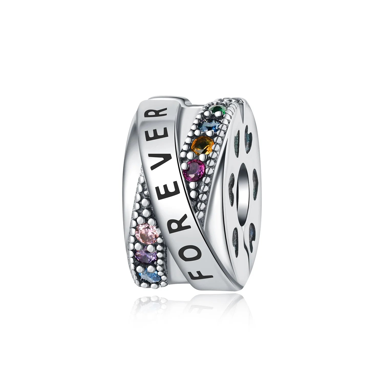 925 Sterling Silver Pave Clip Charms with Safety Chain | Colored Beads Stopper Clasp Fit Original Pandora Bracelet Jewelry