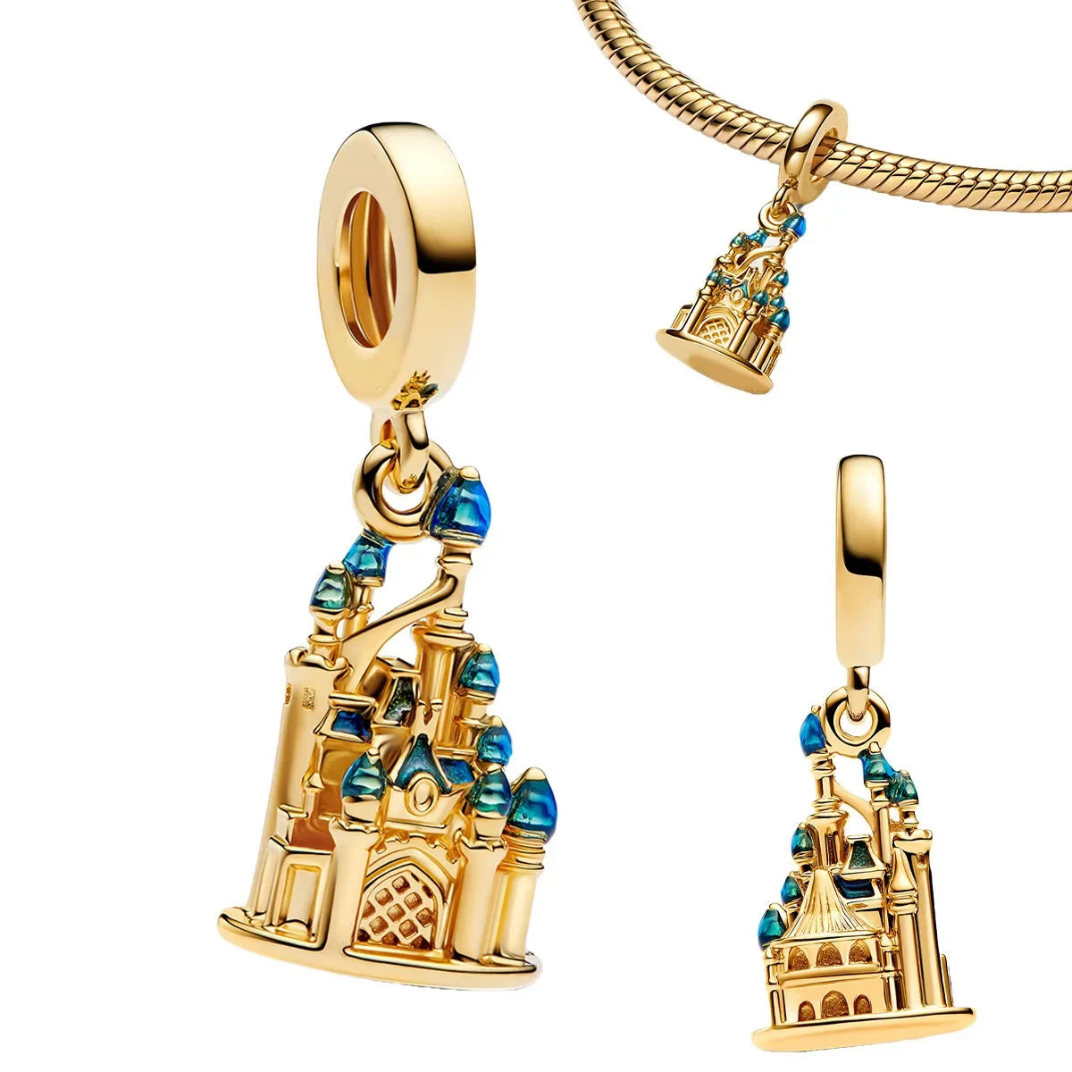 925 Sterling Silver Golden Charms – Horse, Lion & Castle Beads for Bracelets & Necklaces