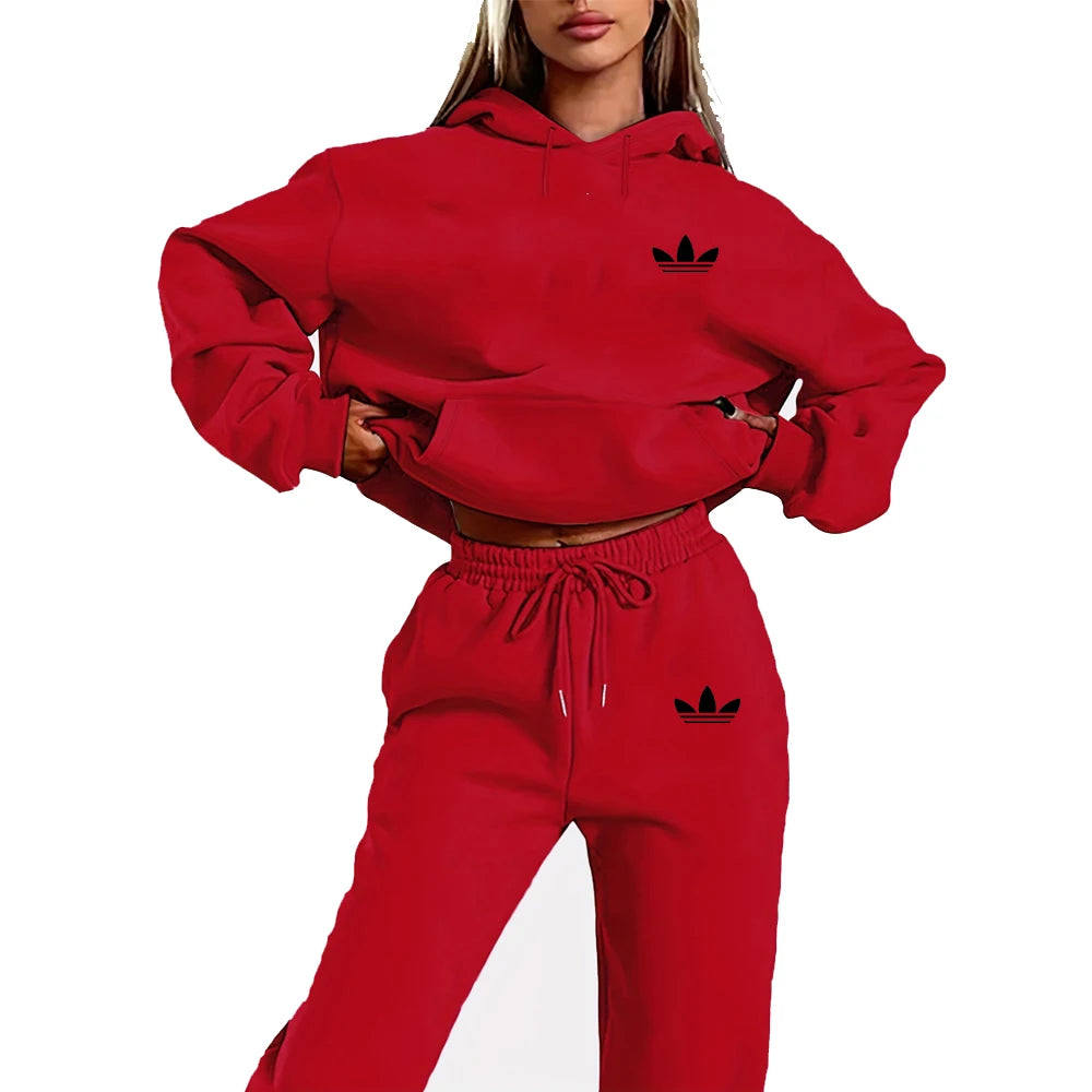Letter Printed Women Hoodie Set | Street Hip Hop Casual 2-Piece Plush Sweatshirt | Outdoor Fashion