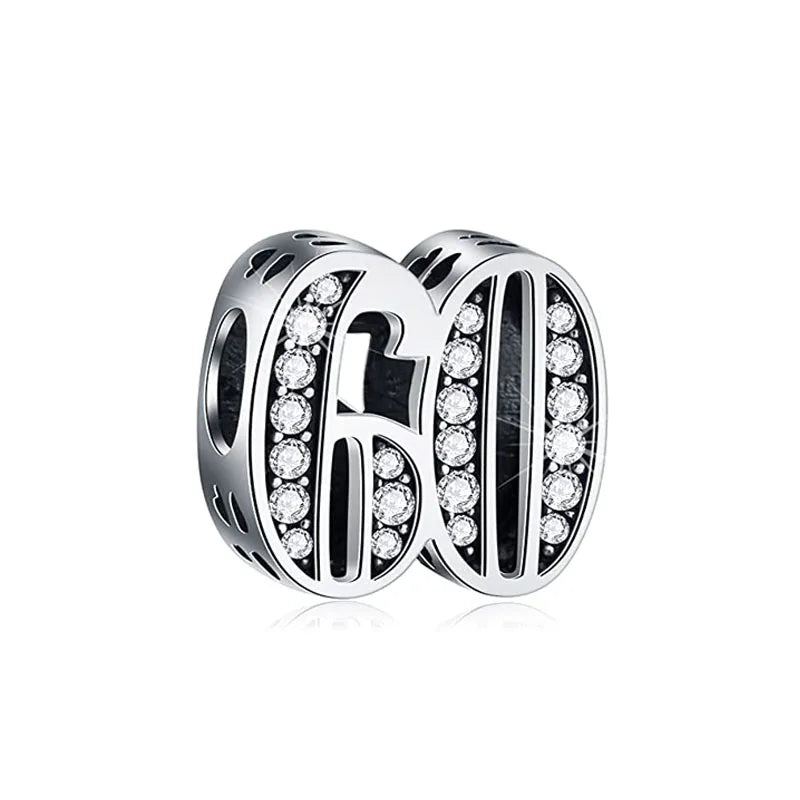 925 Silver Lucky Number Charms 16, 18, 21, 40 – Anniversary & Birthday DIY Bracelet Beads