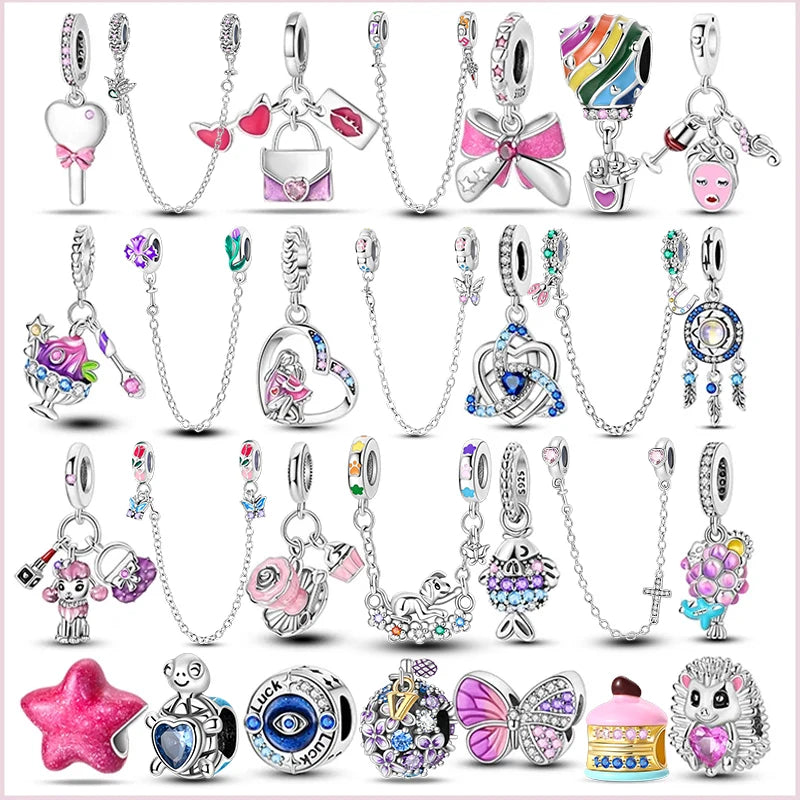 925 Sterling Silver Flying Bird & Butterfly Safety Chain Charm Beads for Original 3mm Bracelet – DIY Jewelry Gift