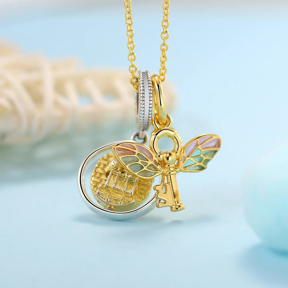 925 Sterling Silver Disney Castle Flower Fairy Rabbit Wings Charm | Fits Original Bracelet Pendant Women DIY Jewelry