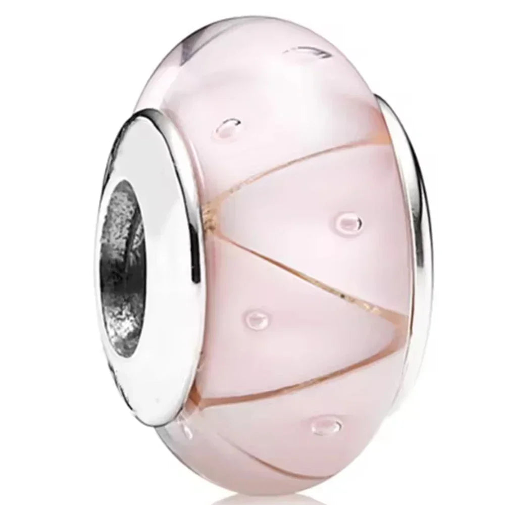2025 Classic 925 Sterling Silver Colored Flower & Leaf Murano Glass Charm Beads | DIY Bracelet
