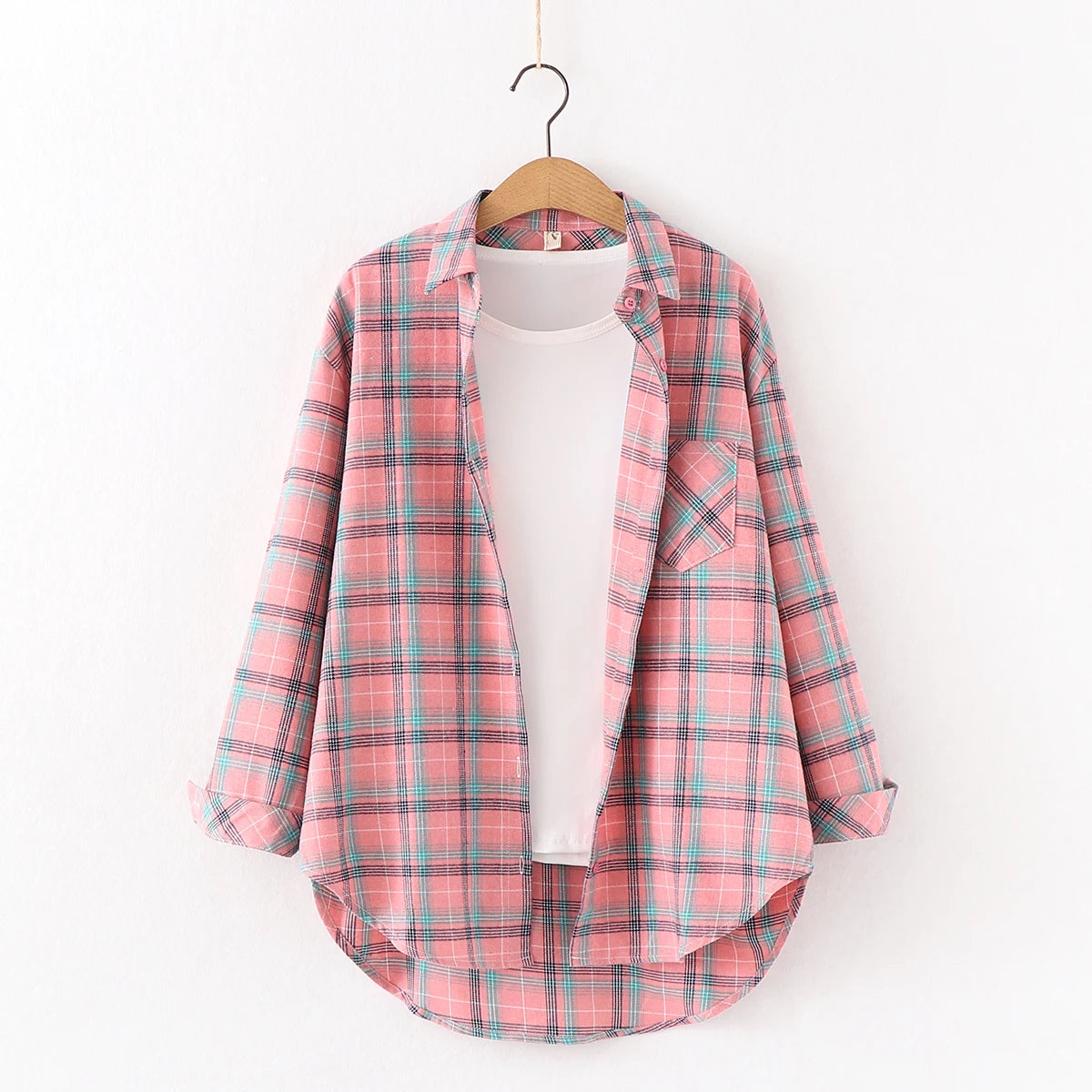 Fresh Flannel Plaid Shirt for Women | 2025 Loose Cotton Long Sleeve Casual Blouse & Top