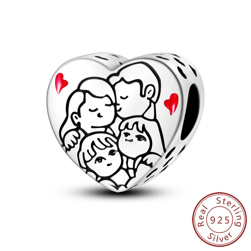 New Love Heart Shaped 925 Sterling Silver Charms – Family & Friendship Charm Beads Fit Original Bracelets for Women