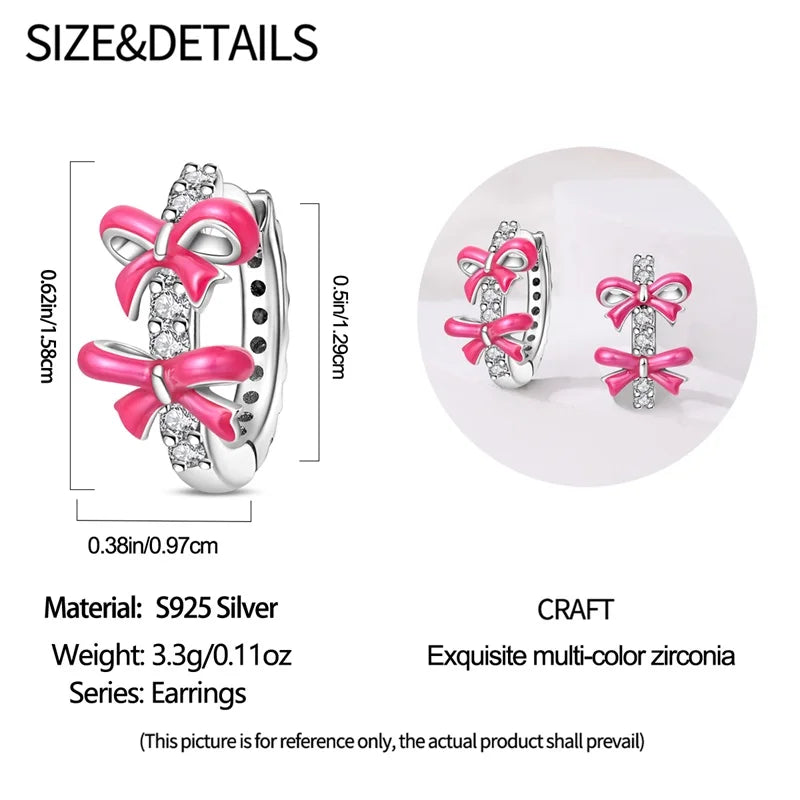 925 Sterling Silver Sweet Bow Heart Zircon Hoop Earrings | Women’s Shining Proluxy Fine Jewelry Gift for Engagement & Birthday