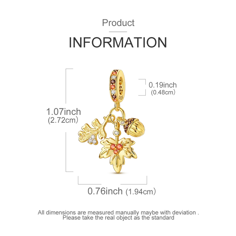 925 Sterling Silver Golden Autumn Charms | Maple Leaf & Pumpkin Beads Fit Original Bracelet DIY Jewelry Gift