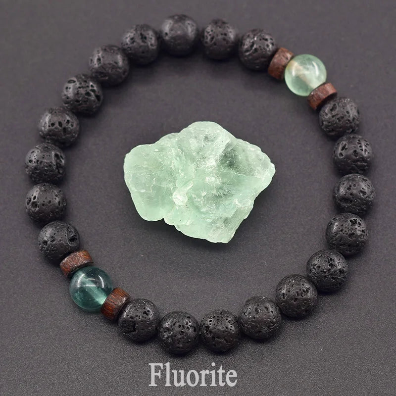 Yellow Grass Turquoise & Lava Stone Beads Bracelet | Natural Wooden Elastic Bracelet for Women Friendship Gift