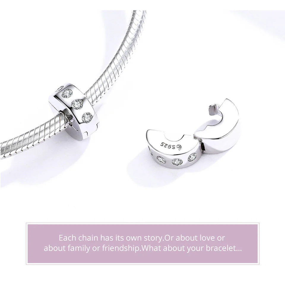 BISAER 925 Sterling Silver Clip Spacer Charm – Star & Cross Stopper Bead Fit Pandora Bracelet DIY Women’s Jewelry